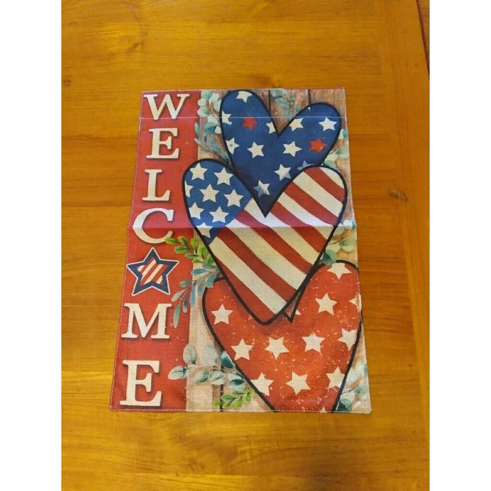 NEW Home & Garden 1pc Double Sided Welcome Hearts Red White Garden Flag 12x18